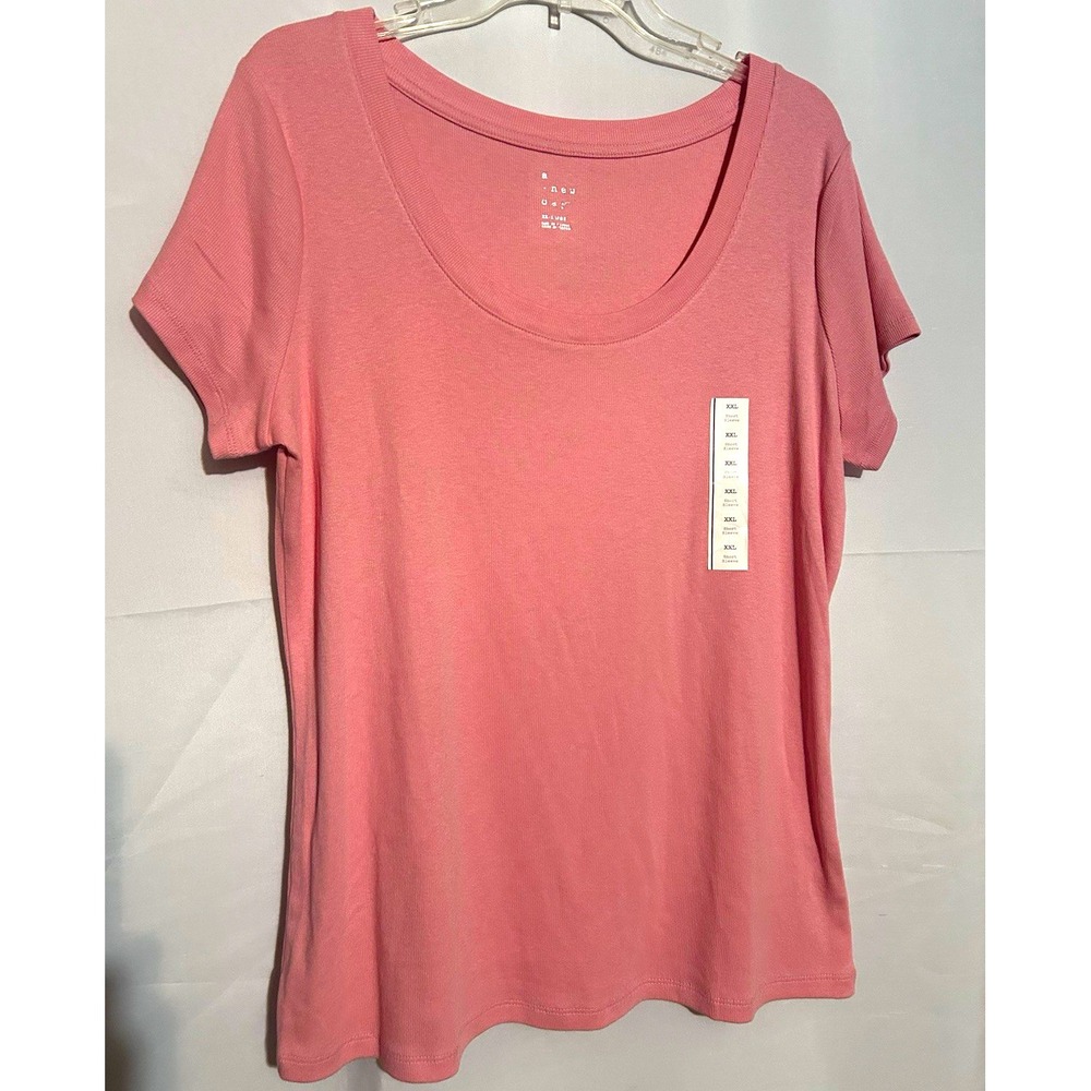 A New Day Pink Ribbed Knit Scoop Neck Short Sleeve T-Shirt Women's 2XL